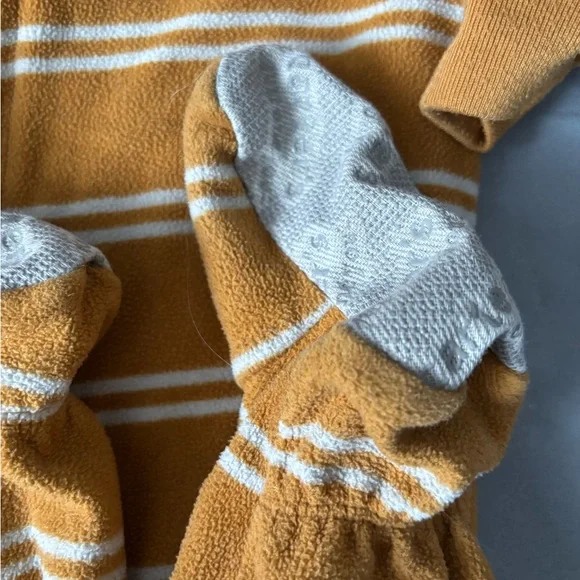 Carter's Mustard and White Striped Fleece Footed One-Piece - Picture 5 of 5